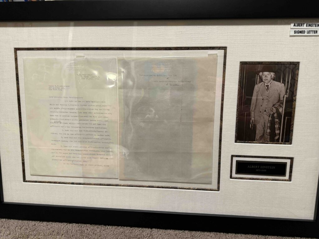 Authentic Albert Einstein autographed letter and signed document with Authentic Signature verified by Beckett Authentication Services