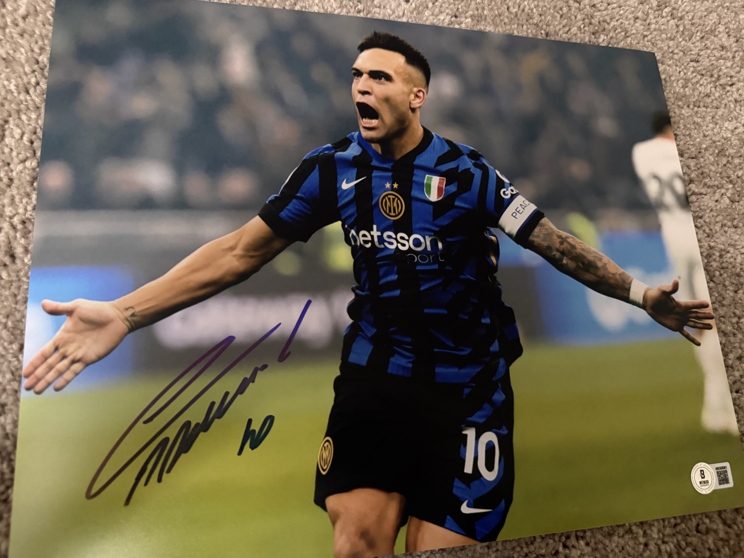 Authentic Lautaro Martinez signed 11x14 Inter Milan photo autograph verified by Beckett Witness and 8x10 verified by JSA.