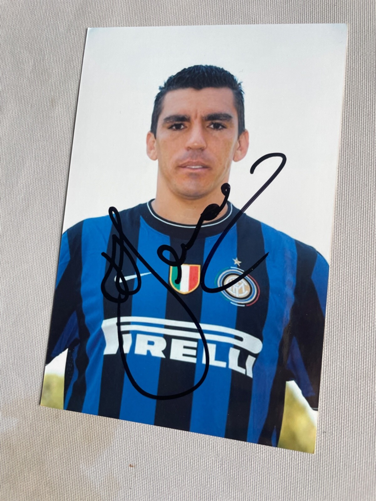Authentic Lucio signed Inter Milan portrait photo autograph