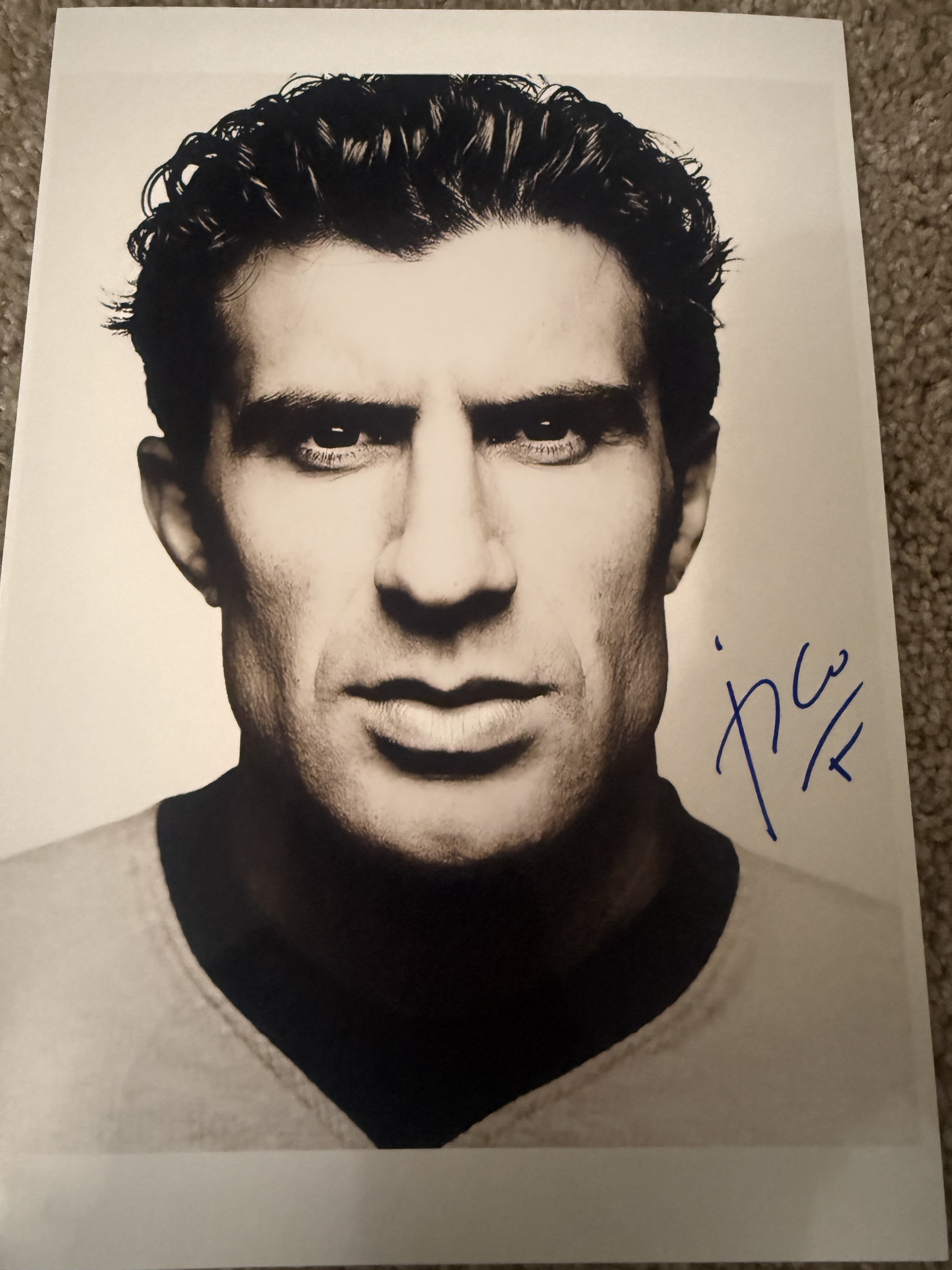 Authentic Luis Figo signed black and white portrait photo autograph, sourced from a veteran French private collection.